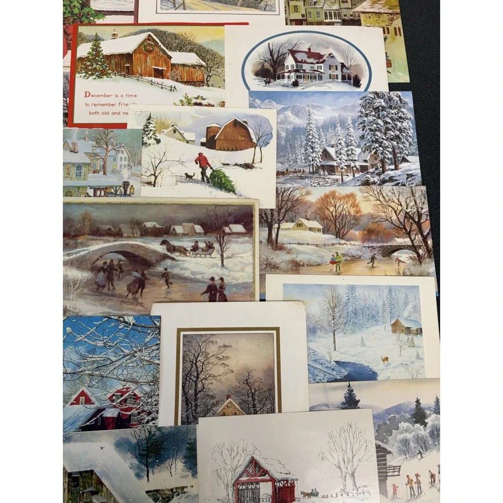 Vintage Christmas Cards Fronts ONLY Houses Barns More Scrapbooking Crafts 50+